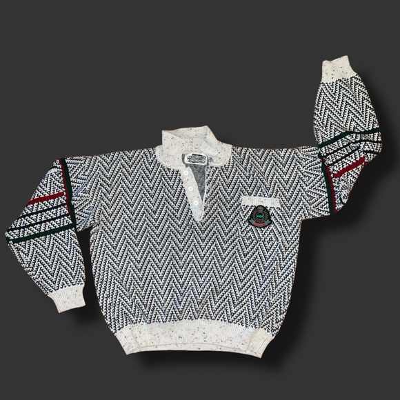 v i n t a g e :: Slouchy Chevron Grandpa Knit Sweater - Picture 5 of 12